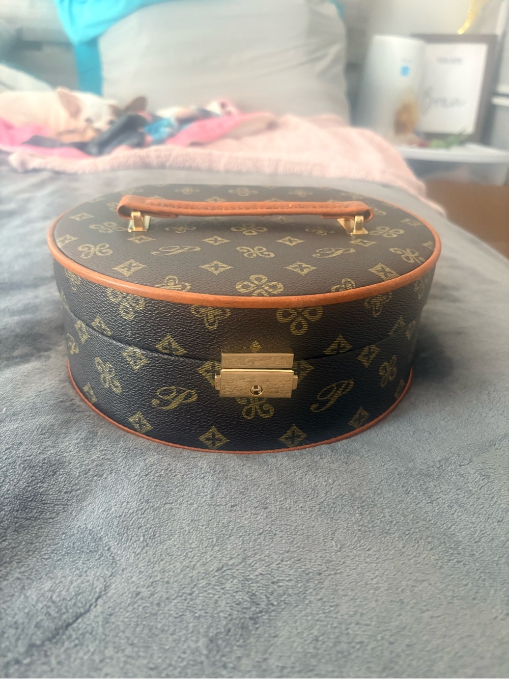 Brown Monogram Travel Jewelry Case with Gold-Tone Hardware